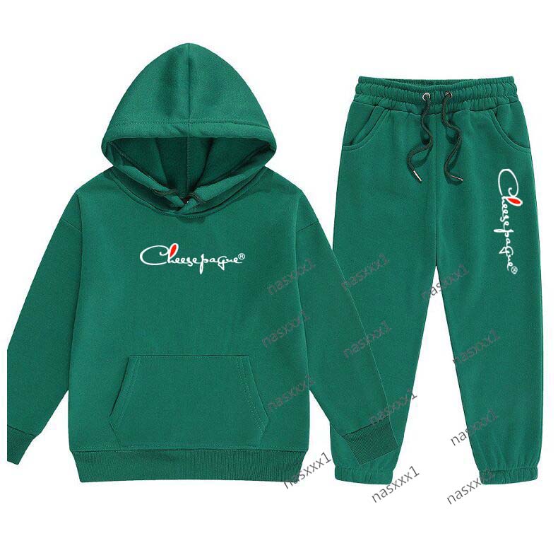 Enfants vert sweat à capuche ensemble automne hiver lettre imprimer sweat pantalon costume bébé garçon fille enfant Sport deux pièces marque surv