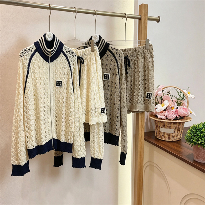 Designer Woman Trendy Knit Jacket Skirt Set Long Sleeve Hollow Out Jacket A Line Mini Skirt Spring Autumn Vacation Date Party Daily Wear