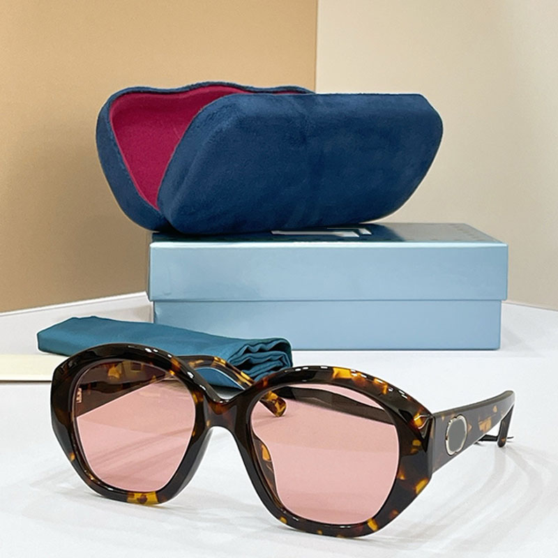 Geometric frame sunglasses designer oval sunglasses 2200S brown tortoiseshell acetate fiber frame G decorative pink lenses glasses casual travel ret