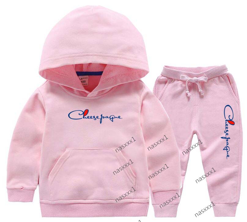 Pull à capuche rose 100 % coton pour enfants, garçons et filles, marque tendance, lettres imprimées, sport, manches longues, décontracté, ensembl