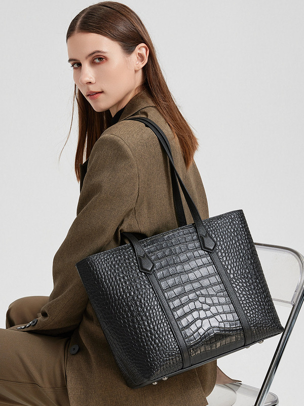 Luxury Vintage Designer Bag Popular Foreign Trade New Model Genuine Leather Women S Crocodile Pattern Tote Large Capacity Versatile Commuter Shoulde