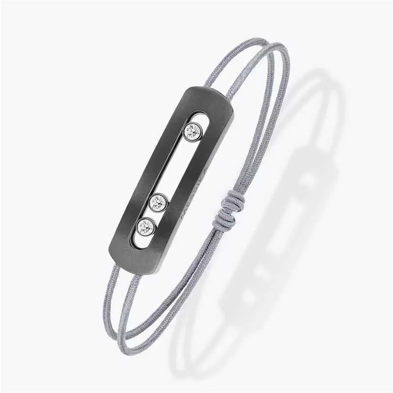 Bracelet tressé noir, argent, bleu foncé, bracelet à breloques finition mate avec trois diamants unisexe, s'ajuste à toutes les tailles