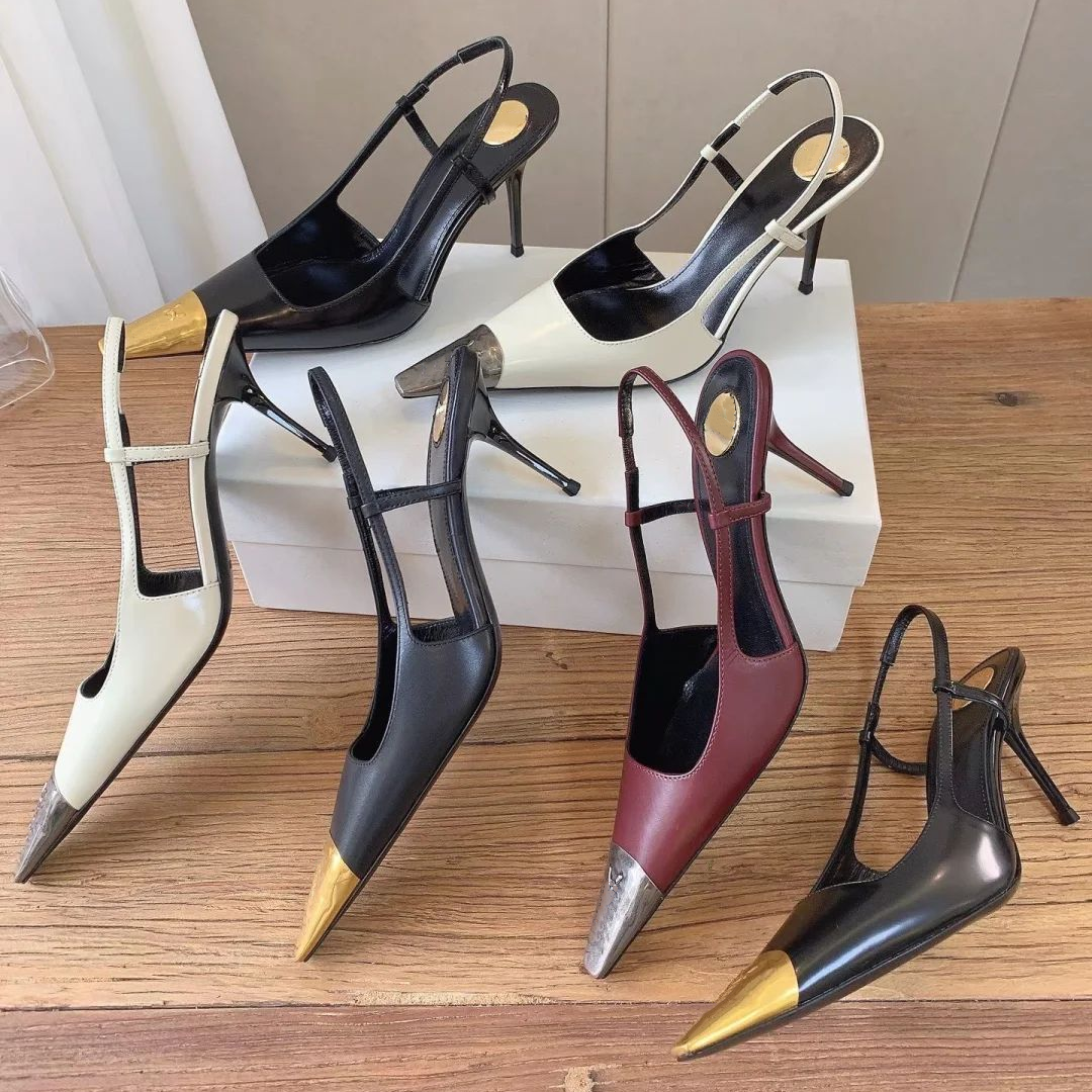 Classic wed dress for bride elegant shoe Womens Designer heel point toe slingback gladiator sandal Summer Beach leather Luxury Pumps Stiletto heel s