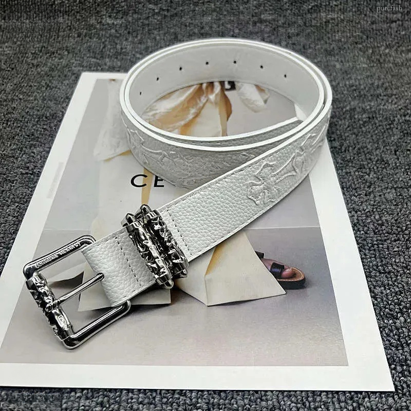 newChrome Ceinture Boucle Patch Cuir Blanc Pour Hommes Et Femmes Ch Croix Avec Rouleau Creux Vigne Motif Femmes Mode Luxe Sanskrit Celebrity Styl