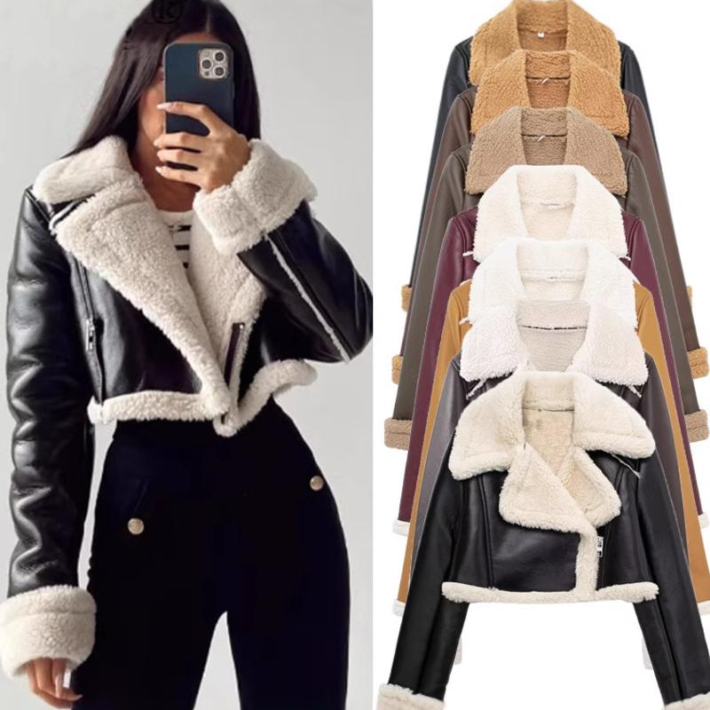 Women's Black Short Jacket Slim Fit Zip Up Long Sleeve Casual Streetwear Winter Outerwear European American Style