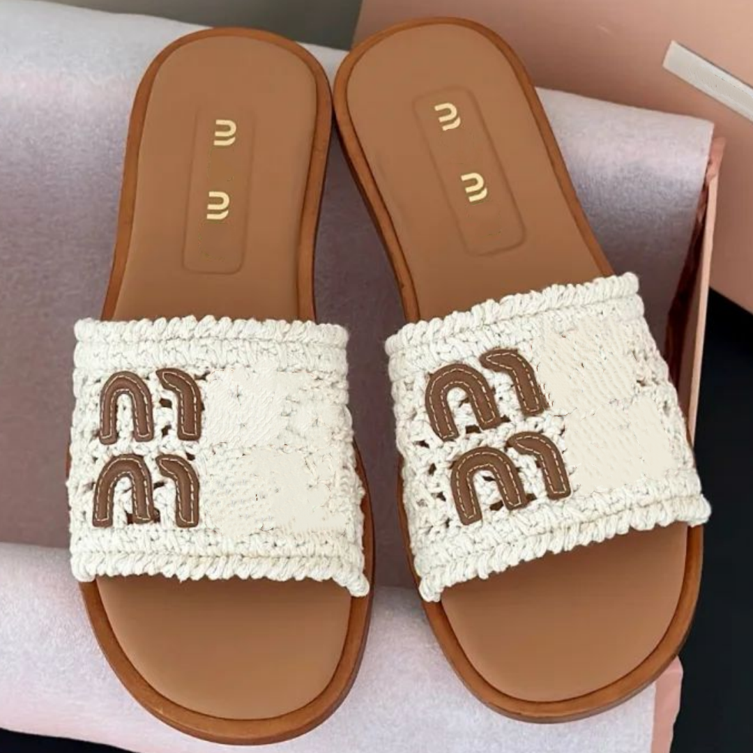 Summer weave Scuffs straw Slipper woman Designer Sandal Fashion Beach Leather canvas Mule Flat Heel Sandale Pool crochet slide Luxury Casual Outdoor