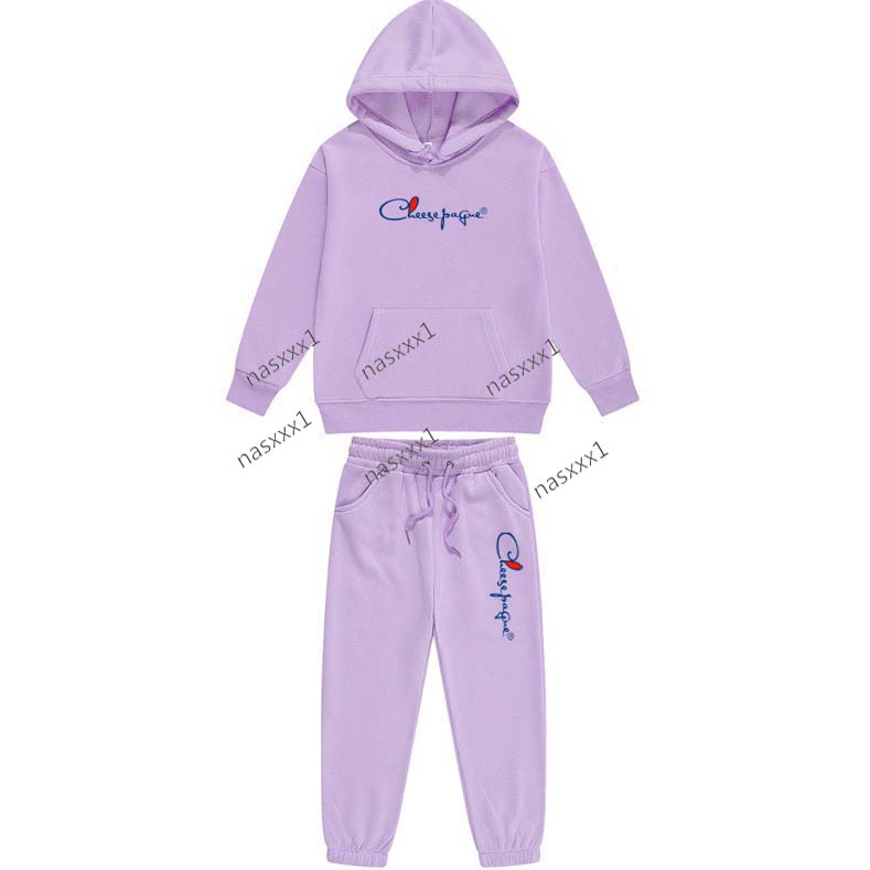 Ensemble sweat à capuche et pantalon en molleton pour enfants, ensemble de 2 pièces avec lettres imprimées, survêtement de marque de sport décont
