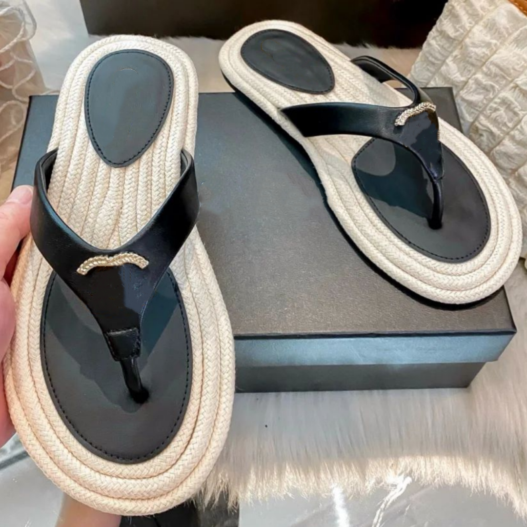 10A Suede Straw leather house slipper Designer Flip Flops sandales luxe femme Women rope thong Sandal Luxury Mule Flat Heel Summer Beach Pool slide