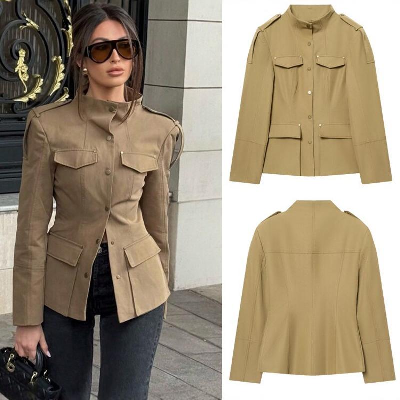 Blazer court pour femmes, col montant, manches longues, simple boutonnage, coupe cintrée, couleur unie, veste Streetwear de printemps