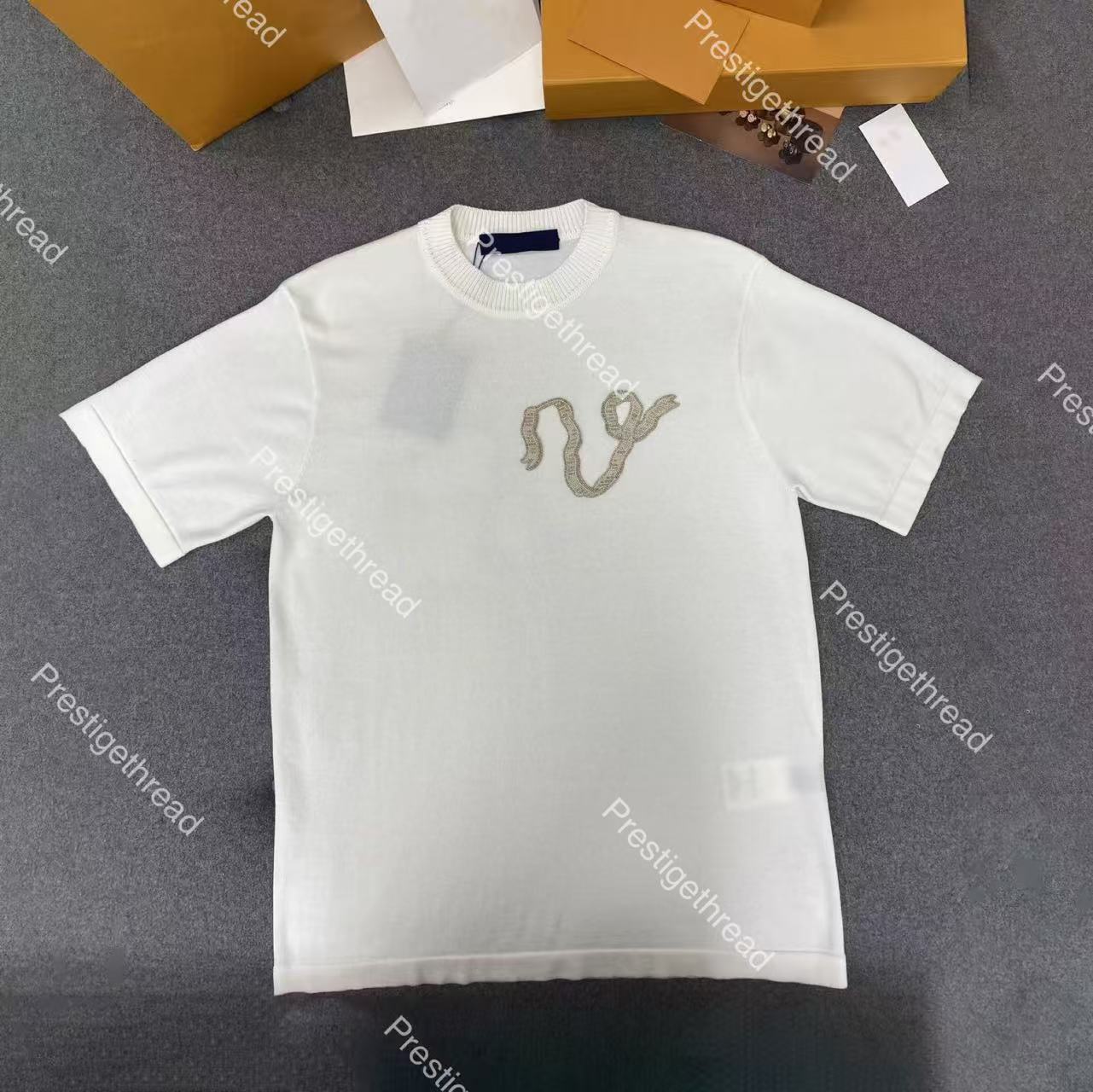 Designer High-Quality Men's T-Shirts with Ribbon Embroidery, Knitted Cotton Short-Sleeve Crew Neck Top, Casual Men's T-Shirt