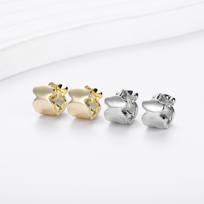 Mode Femmes Filles Ours Argent Or Acier Inoxydable Cuivre Blanc Zircon Span Dessin Animé Animal Creux Oso Pulsera Boucles D'oreilles Bijoux Jour
