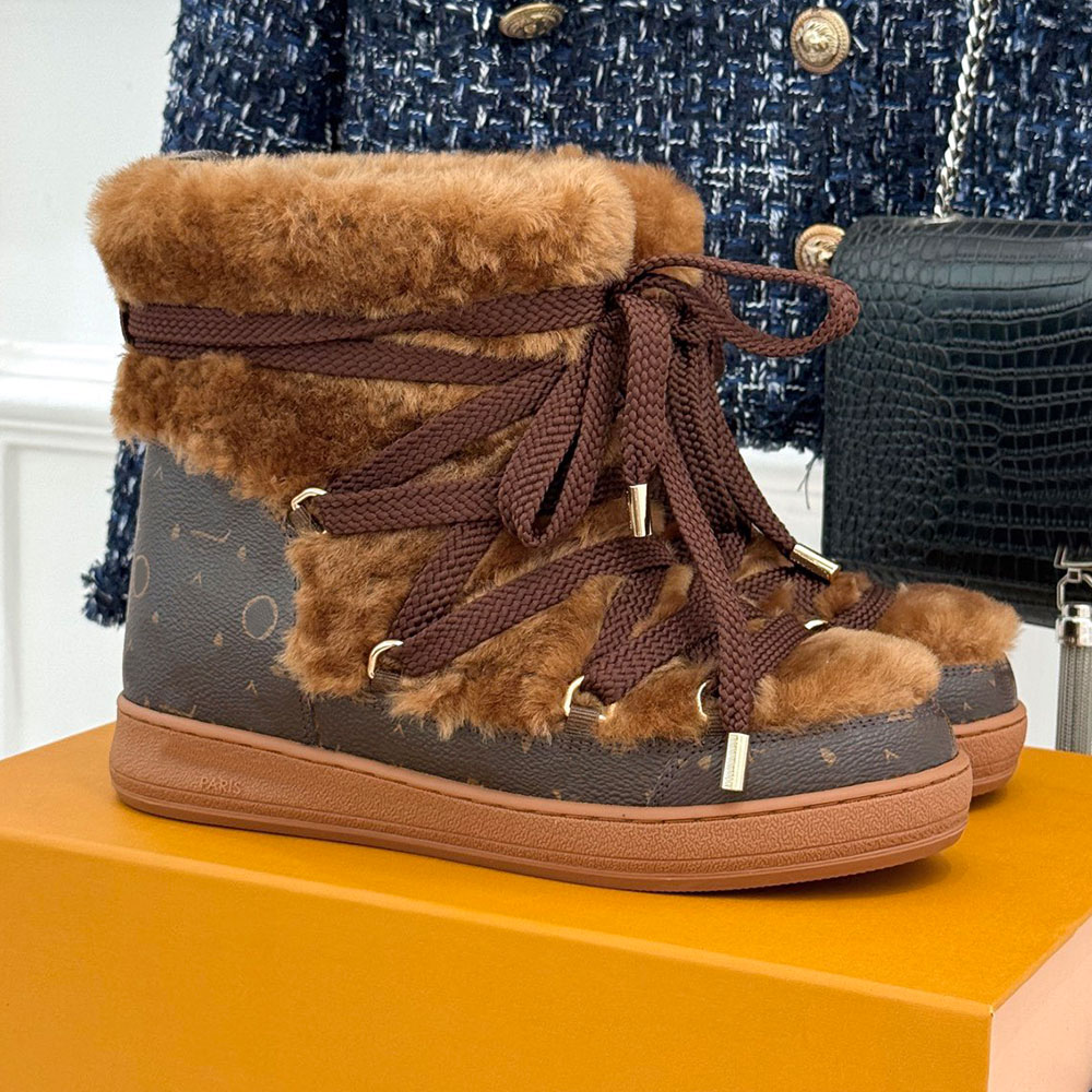Cloud Lace up Ankle Boot Womens Ski Boots 1AKYUA designer snow boots brown shearling canvas boots Ski Capsule Signature Winter Cloud Boots Rubber ou
