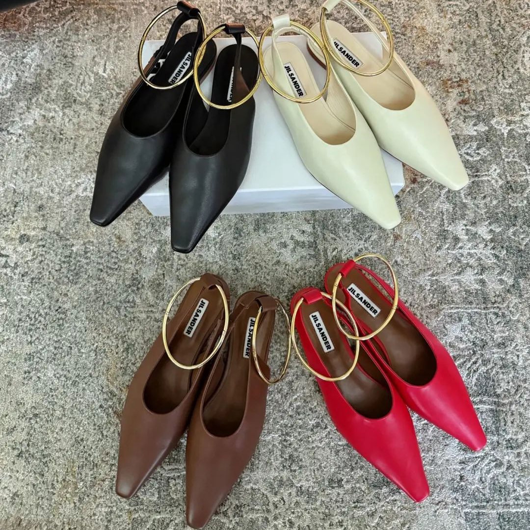 Raffias straw Leather jillsander ballet flat Designer Dress Shoe Women ballerina Loafer Crochet Mary Jane Shoe Luxury point toe Mule flat outdoor sp