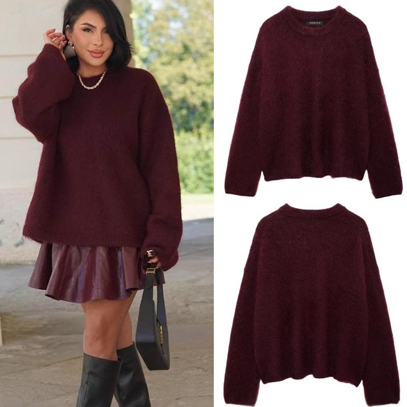 Pull surdimensionné de couleur unie pour femmes, coupe ample, Streetwear, haut en tricot, automne 2026, détail de nœud, pull décontracté