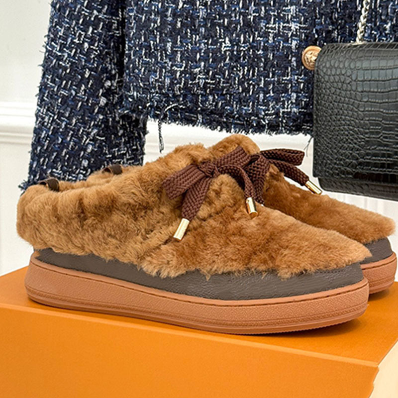 Top Quality Designer Cloud Flat Comfort Clog Femmes Mules De Fourrure Fuzzy Slip On Mocassins Pantoufles D'hiver Doublées En Peluche À Lacets Cha