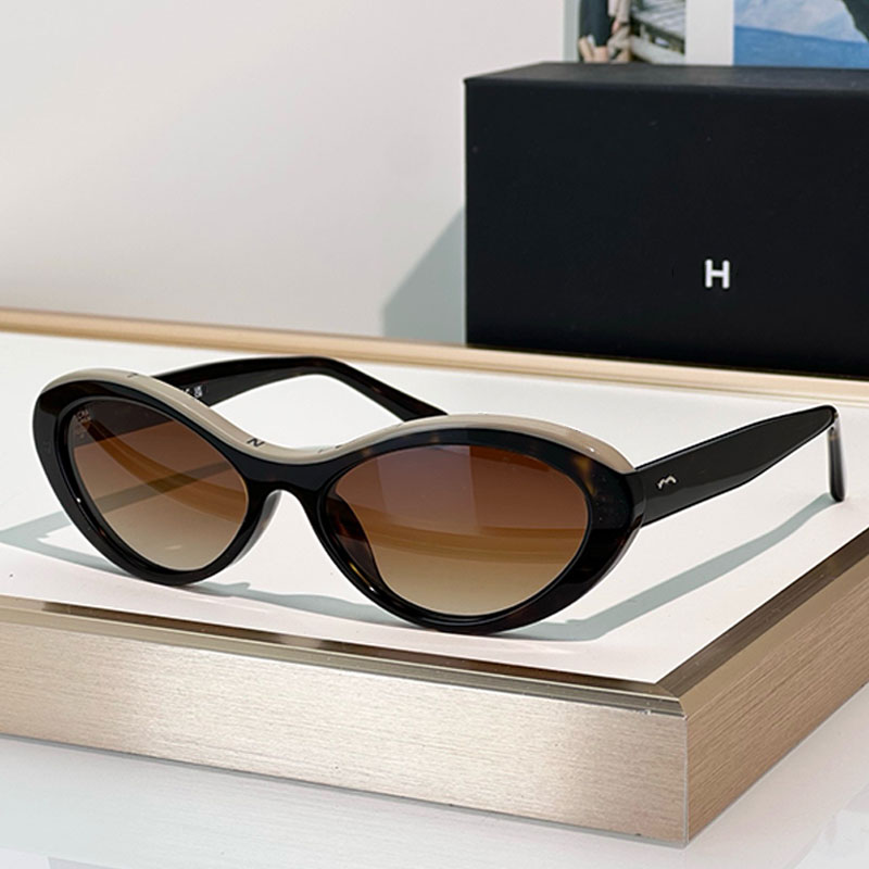 Retro Oval Sunglasses Women Fashion Y2K sunglasses Brown Gradient Lens Tortoiseshell Splicing Rice White Acetate Frame CH5416 Cats Eye Sunglasses Wi