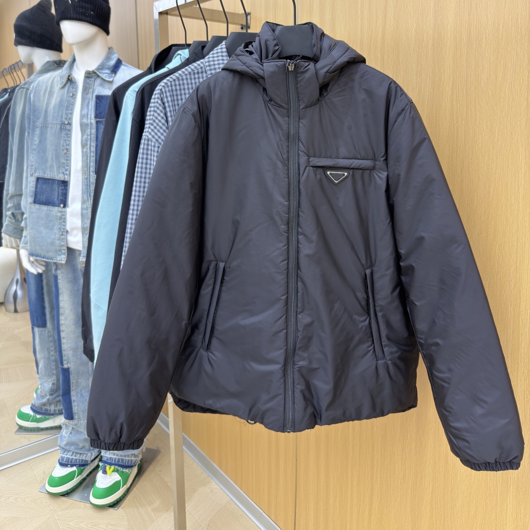 Designer Black Re-Nylon Puffer Jacket Men Hooded Duck Down Winter Coat Warm Windproof Outerwear S-XL