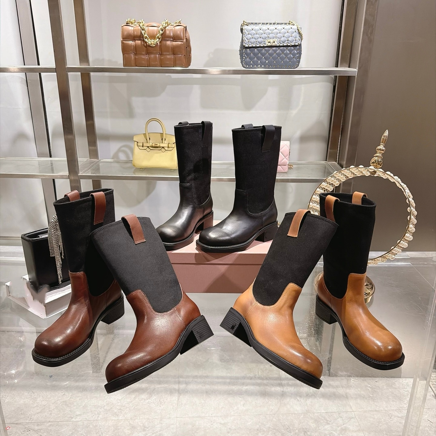 Bottines Vintage en cuir frotté pour femmes, bottines amples à tige large, Style Punk, doublure en peau de vache souple, semelle en caoutchouc, n