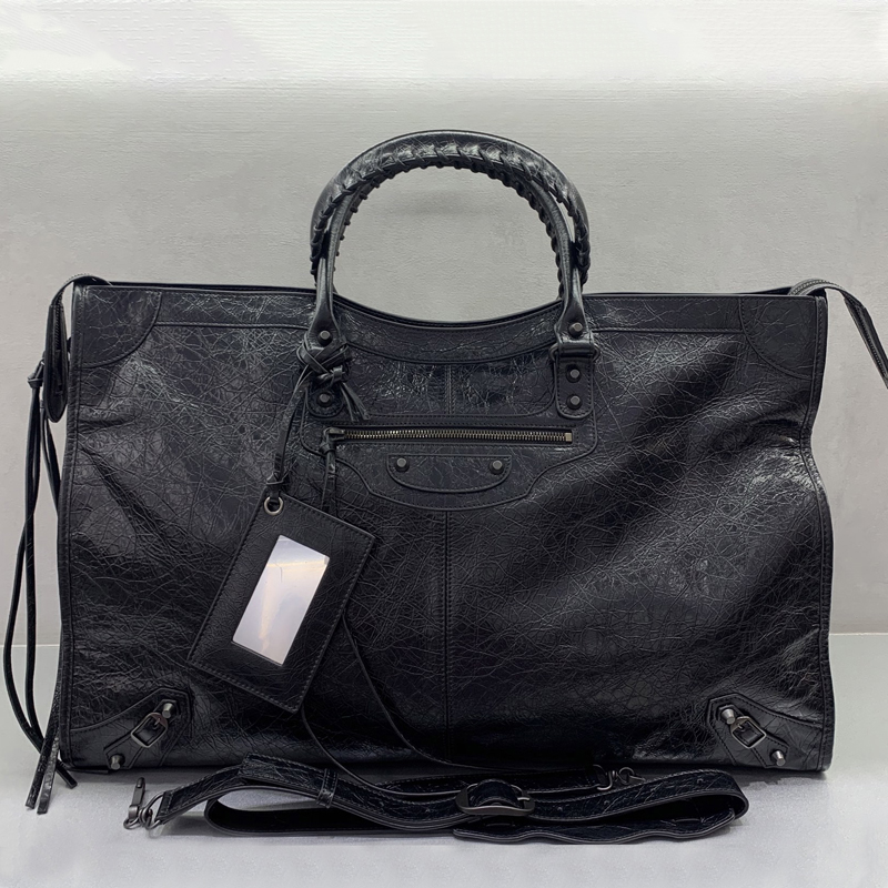 Top Quality 55CM Le City Travel Bag Designer Suede Bag Woman Shoulder Bag Handbag Luxury Sheepskin Genuine Leather Rivets Motorcycle Bag Vintage Tot