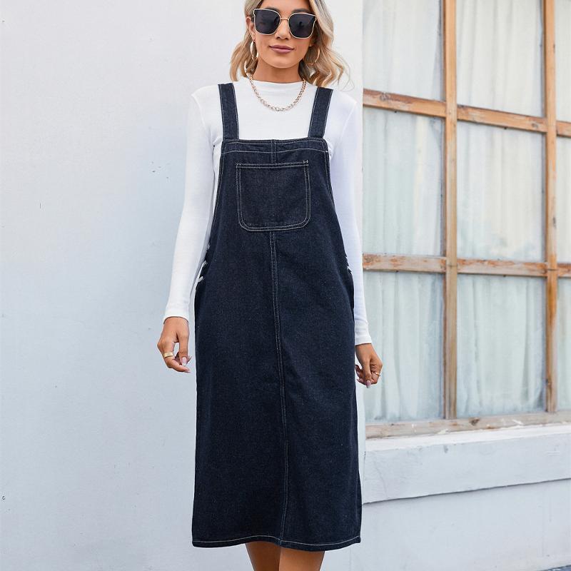 Robe globale en Denim délavé pour femmes, sans manches, ligne a, mi-longue, bleu uni, Streetwear, coupe ample, décontractée, été