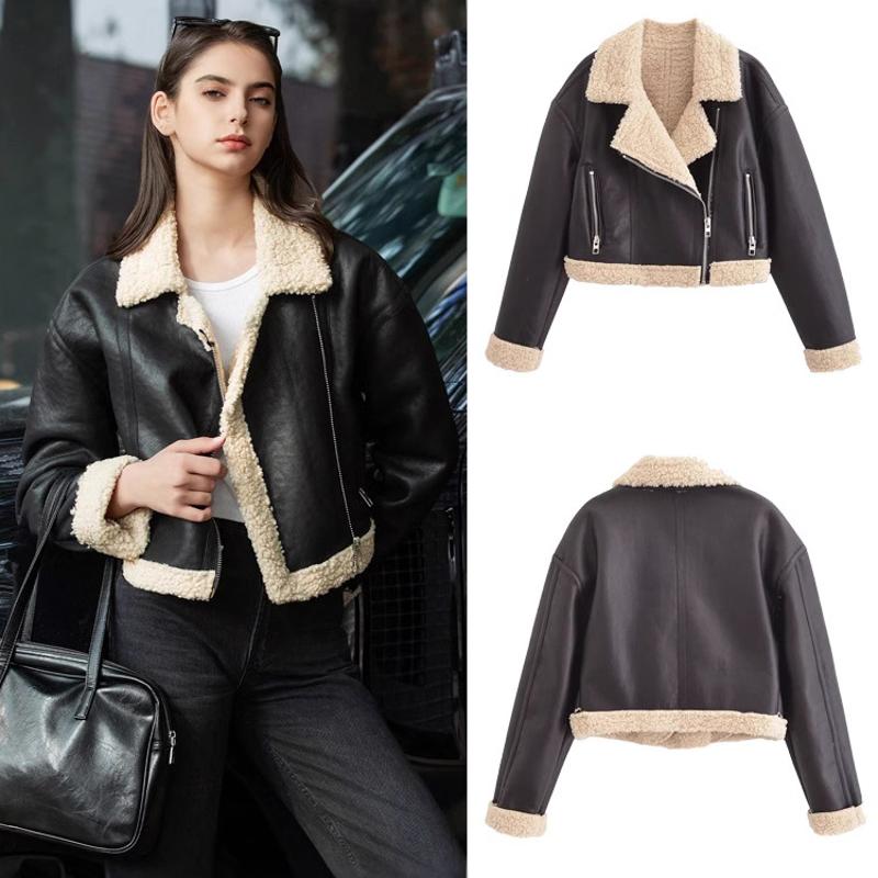 Veste à revers zippée en Polyester noir pour femmes, Double face, manches régulières, manteau d'hiver, vêtements d'extérieur décontractés, XS-L