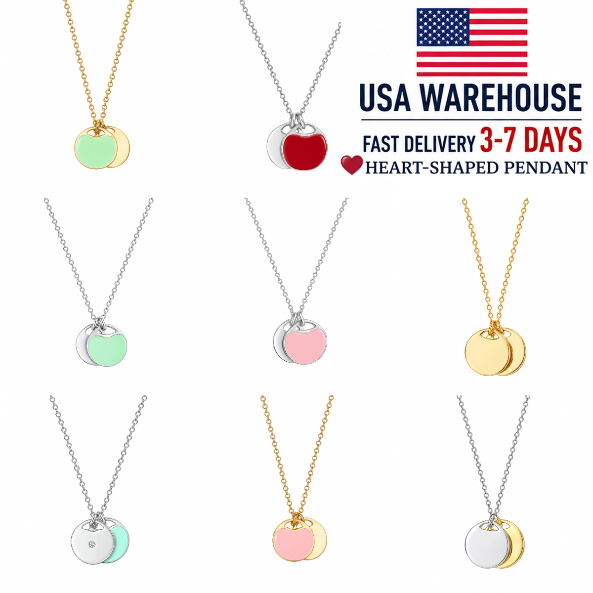 Collier Coeur Colliers Designer Pour Femmes Bijoux De Luxe Créateur Double Coeur Pendentif Bleu Rose Émail Plaqué Or Argent Bijoux De Mode Cadeau