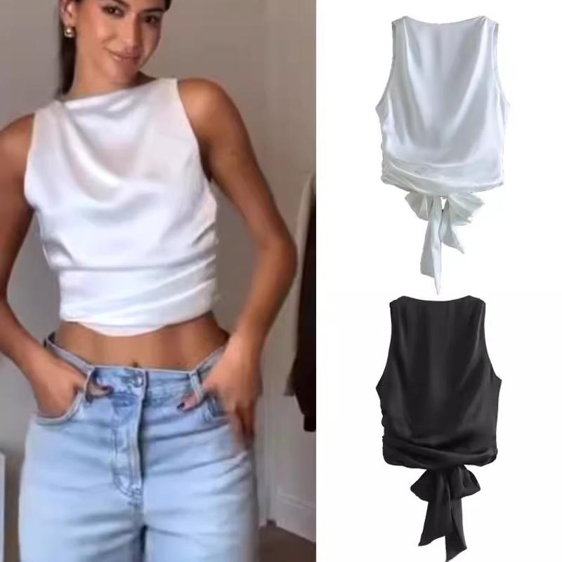 Women Sleeveless Backless Crop Top Solid Color Summer Sexy Streetwear Tank Top Casual Basic Vest 2026 New
