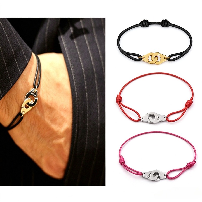 Bracelet de luxe minimaliste en corde tressée unisexe, menottes entrelacées, cordon à nœud réglable, bracelet de couple, bijoux empilables, cadea