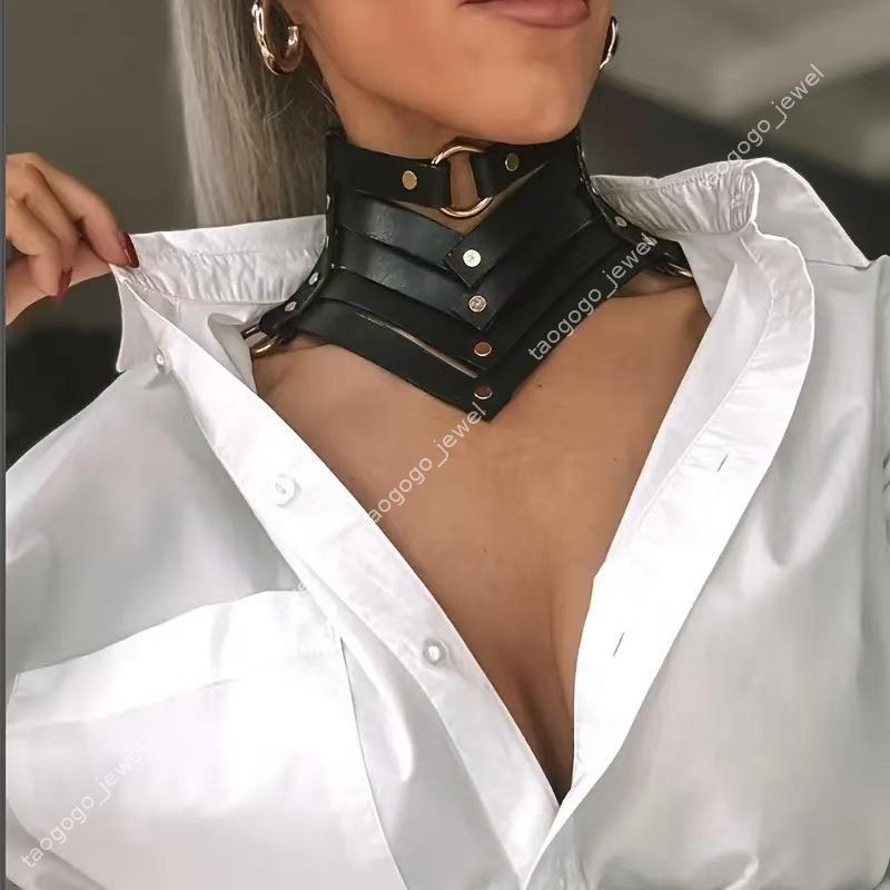 Punk Gothic Rivet Leather Choker Necklace Unisex Black Multi Layer Collar Chain Geometric Rock Party Jewelry for Women Men