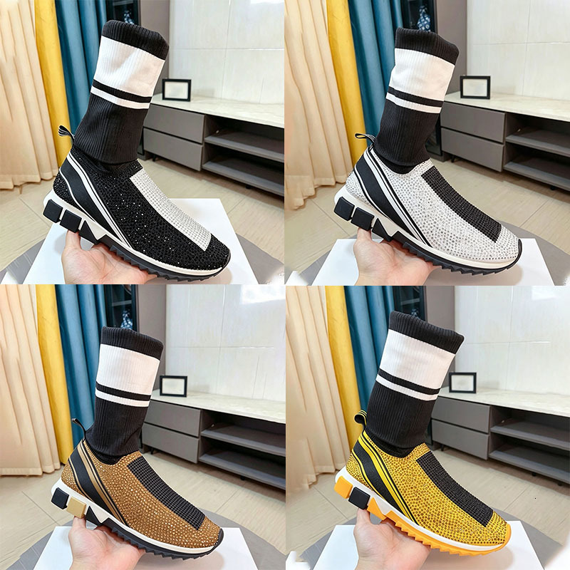 New Designer Rhinestone Sock Boots Sneakers For Men Women Crystal Embellished Winter Boot Knit High Top Booties Bling Bling Shoes Party Clubwear