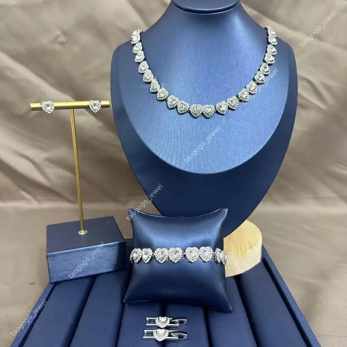 Designer S Bijoux Ensemble Femmes Rond Halo CZ Pierre Argent Plaqué Diamant Complet Collier Bracelet Boucles D'oreilles De Mariée Mariage Soirée