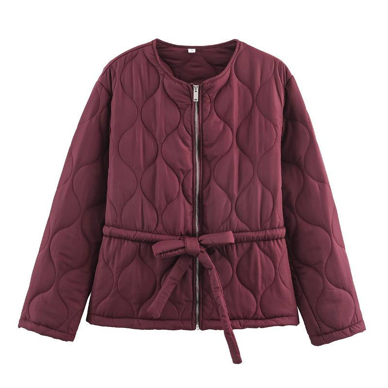 Women's Designer Padded Bomber Jacket Geometric Zip Up Long Sleeve Round Neck Short Coat Casual Streetwear