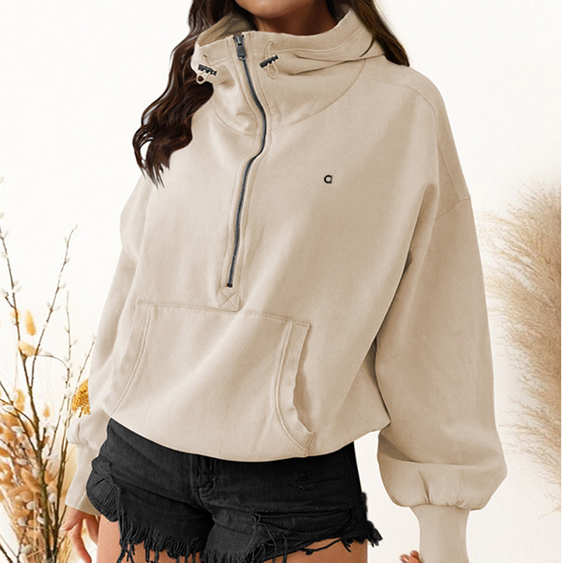 Sweats à capuche de créateurs pour femmes Costume de yoga Sports de plein air Fermeture à glissière Cordon de serrage à capuche Pull à manches lo