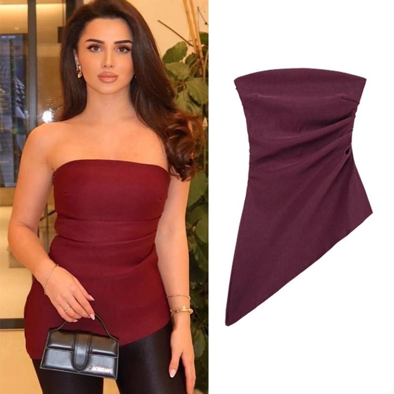 Women Sexy Ruched Asymmetrical Tube Top Solid Color Party Clubwear Sleeveless Crop Top Spring Summer S M L