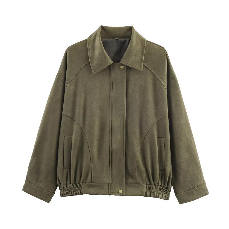 Veste bombardier à revers Vintage pour femmes, Streetwear d'automne, fermeture éclair, manches longues, poche, manteau de pilote décontracté