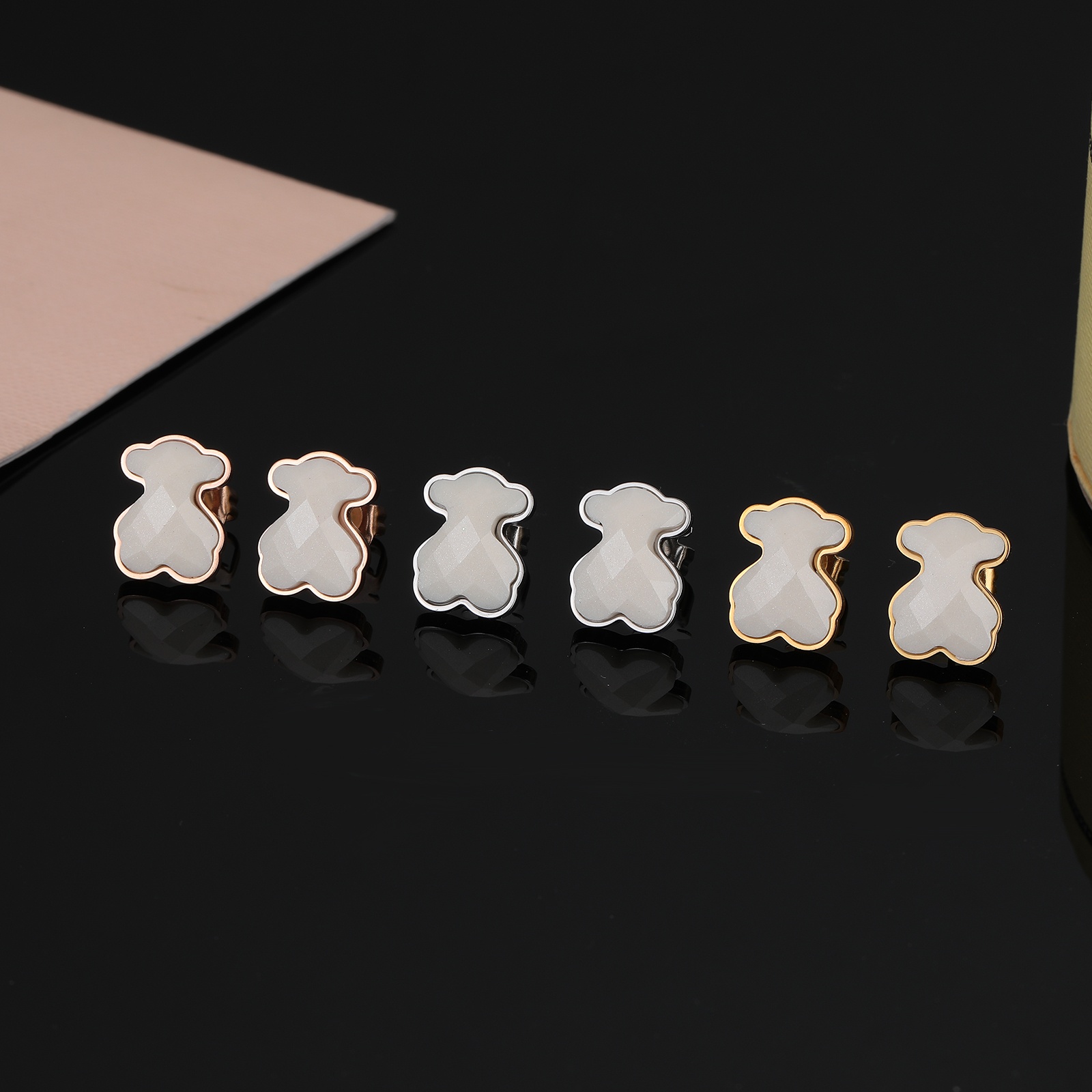 Mode chaude femmes hommes ours Punk argent Rose or acier inoxydable blanc noir verre dessin animé Animal Span tud boucles d'oreilles bijoux
