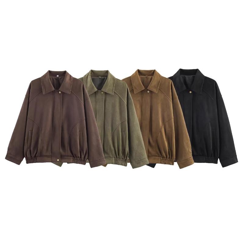 Veste bombardier à revers Vintage pour femmes, Streetwear d'automne, couleur unie, fermeture éclair, manches longues, poche, manteau de pilote dé