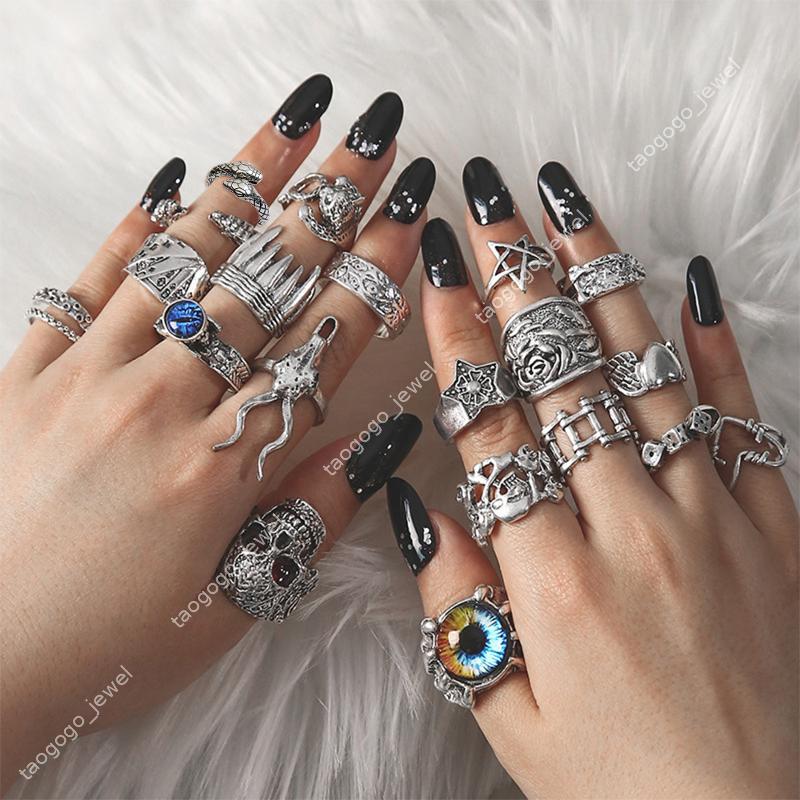 Ensemble de bijoux Ensembles de bagues 20 pièces Vintage Punk animaux anneaux ensemble pour les femmes mauvais œil crâne Poker alliage galvanisé