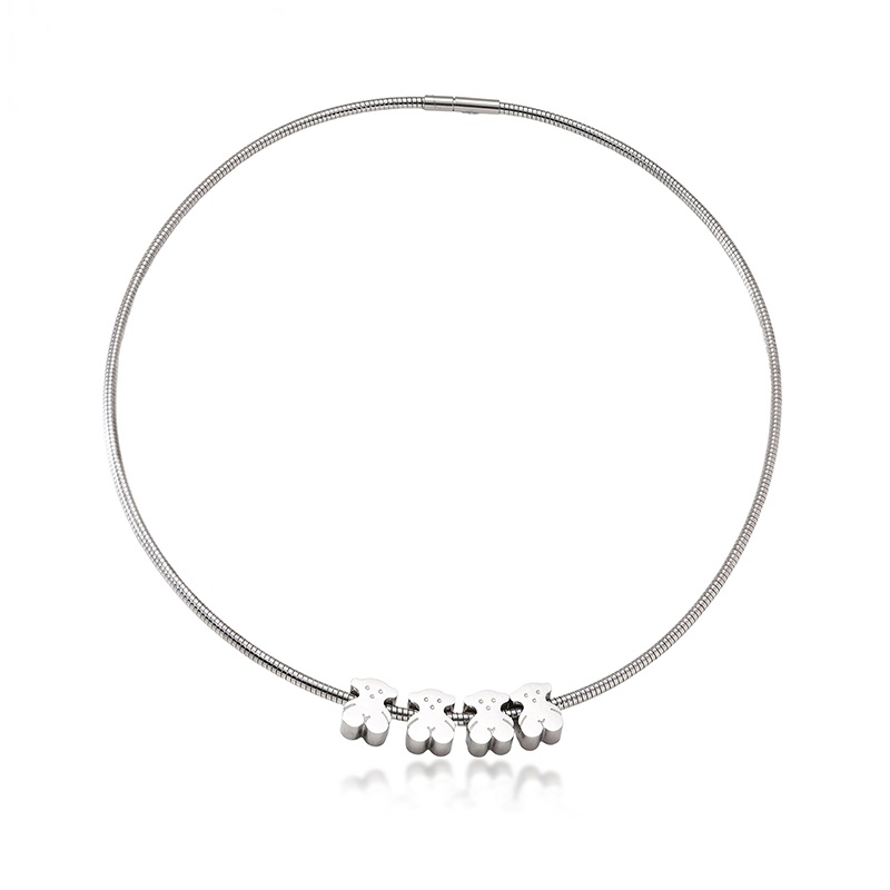 Mode femmes argent or acier inoxydable ours noir lettre amour fil dessin animé Animal pendentif collier ensembles bijoux