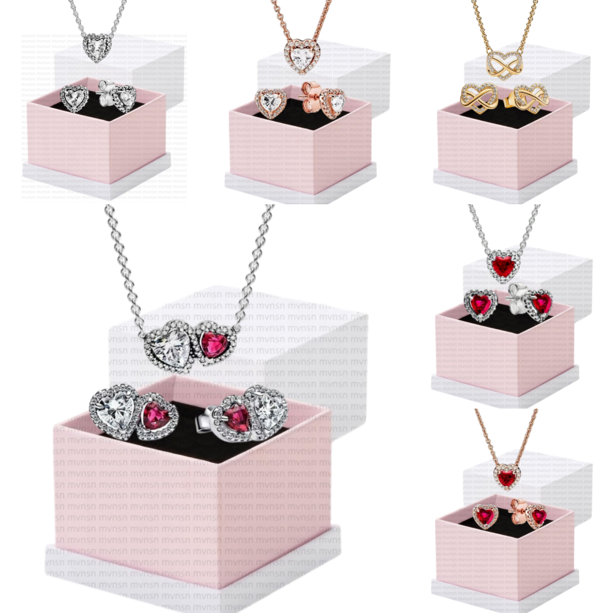 necklace earrings set with box Sparkling Infinity Heart Halo Necklace designer jewelry women Christmas gifts luxury love clavicle chains wedding gif
