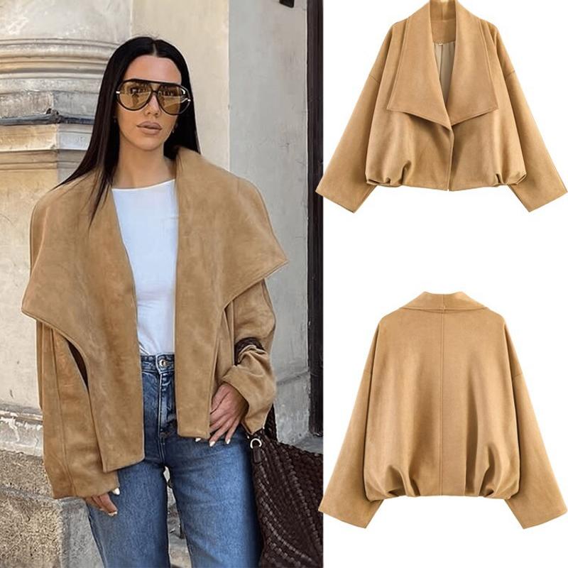 Veste en daim de styliste, coupe ample, col à revers, manches longues, manteau court, couleur unie, Streetwear décontracté, vêtements d'extérieur