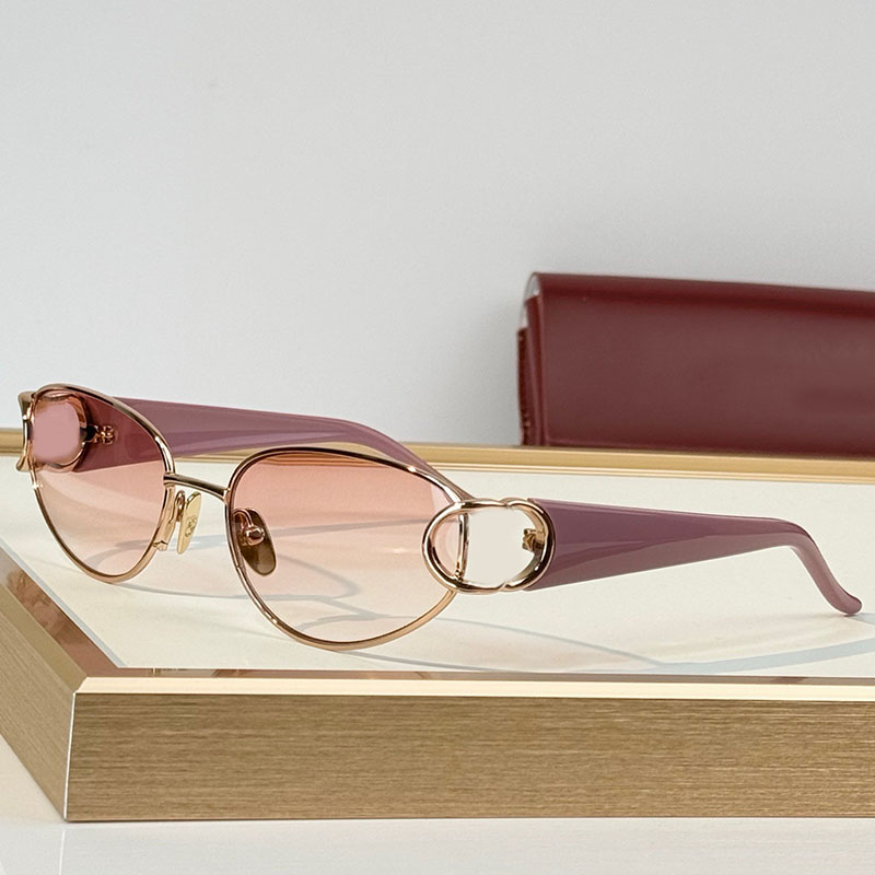27SS Paris Fashion Designer Sunglasses 2233S Pink Rose Metal Acetate Legs Pink Gradient Lenses Womens Oval Sunglasses Party Beach Show Style UV40