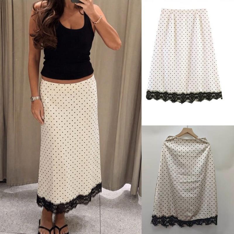 Jupe mi-longue en dentelle à pois pour femmes, vêtement de styliste, droit, décontracté, à la mode, pour l'été