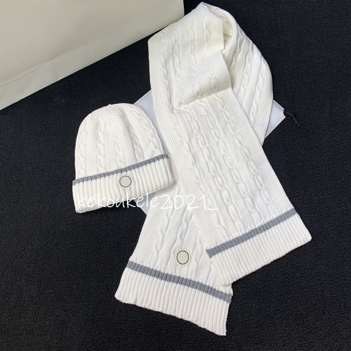 Conjunto de bufanda y gorro de punto de invierno para niños, gorro de punto trenzado con ribete a rayas, accesorio cálido y suave para exteriores pa