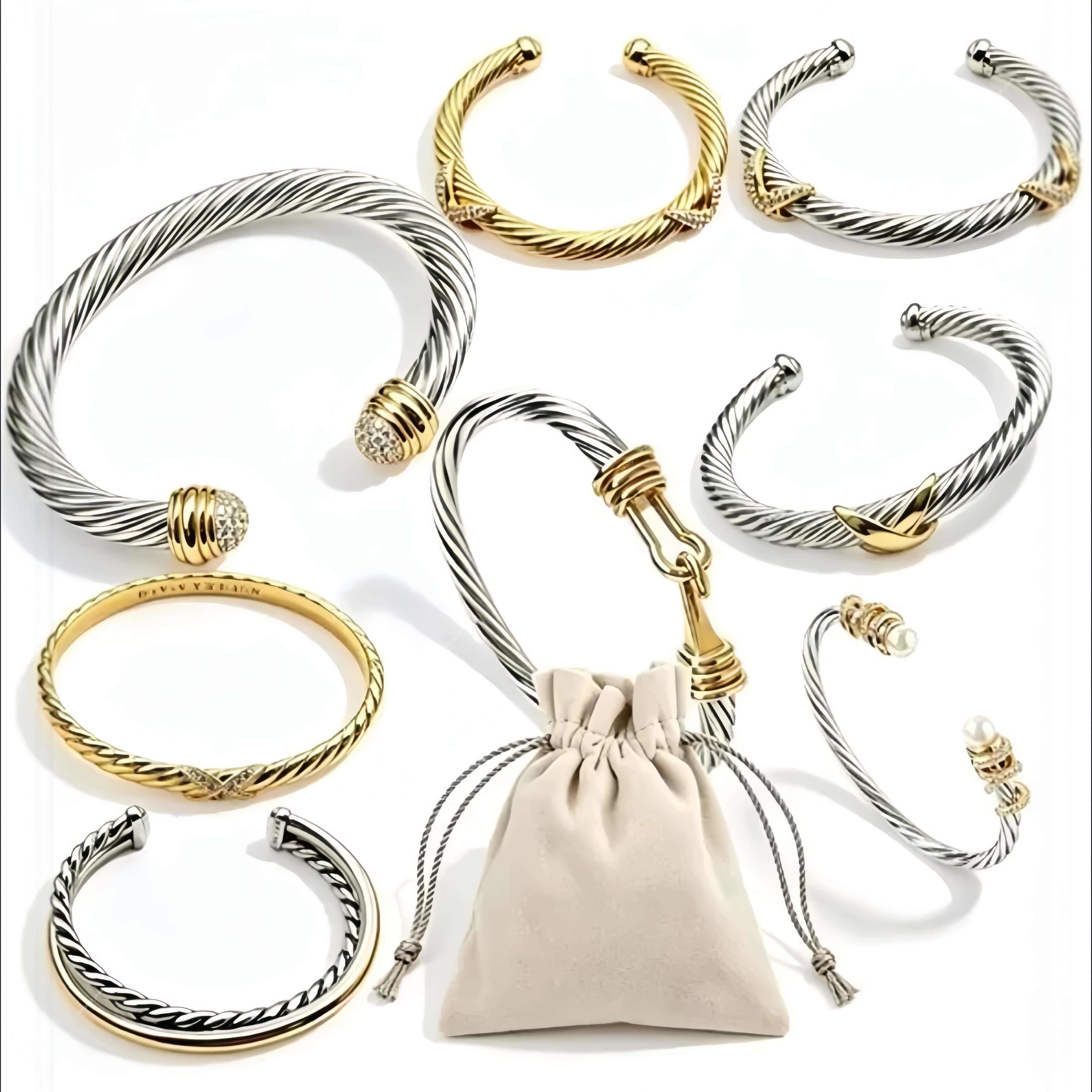Designer Bracelet Men Jewellry Cable Bracelet Mens Jewerly Stackable Twisted Open Cuff Bracelet Women Men Couple Real Gold Plated Luxury Jewlery Gif