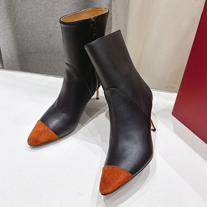 Sinead Ankle Boot Nappa Suede 85mm Suede Toe Cap 8.5cm Stable Stiletto Heels black Rust Color Splicing Short Boots Elegant Womens Leather Zipper Boo