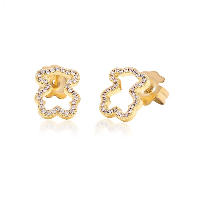 Mode chaude femmes hommes ours argent Rose or acier inoxydable cuivre blanc couleur Zircon dessin animé Animal Span boucles d'oreilles bijoux