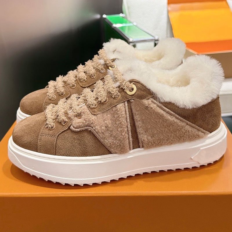 Time Out Sneaker Womens Designer Anti Fleece Low Top Board Shoes With Suede Patchwork Lamb Wool Thickened Lining Serrated White Thick Rubber Outsole
