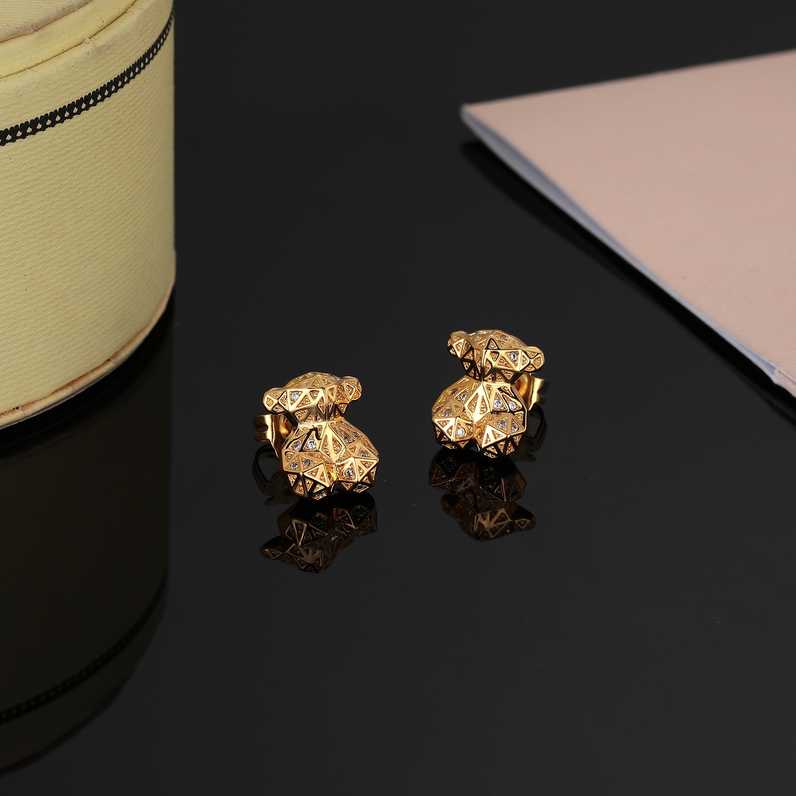 Mode femmes hommes ours argent Rose or acier inoxydable cuivre blanc Zircon dessin animé Animal Span boucles d'oreilles bijoux
