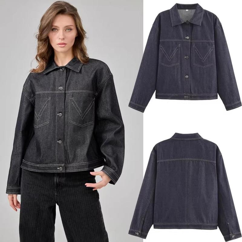 Designer Women's Vintage Denim Jacket Long Sleeve Loose Turn-Down Collar Streetwear Fall Outerwear Coat